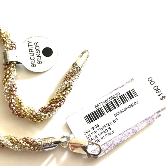 Sterling Silver Tricolor Twisted Beaded Chain Bracelet - Picture 4 of 5